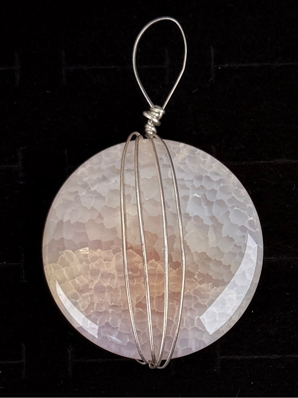 Vintage Large Wire Wrapped Round Stone Pendant Statement Necklace Charm